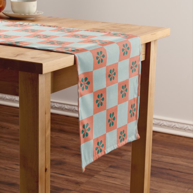 Groovy Girly Psychedelic Chequerboard, Y2K  Short Table Runner (In Situ)