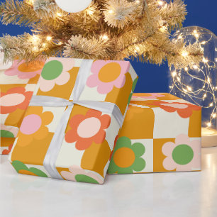 Groovy Girly Psychedelic Chequerboard, Y2K Wrapping Paper
