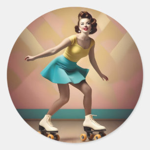 "Groovy Glide: Retro Rhythms on Skate Wheels" Classic Round Sticker
