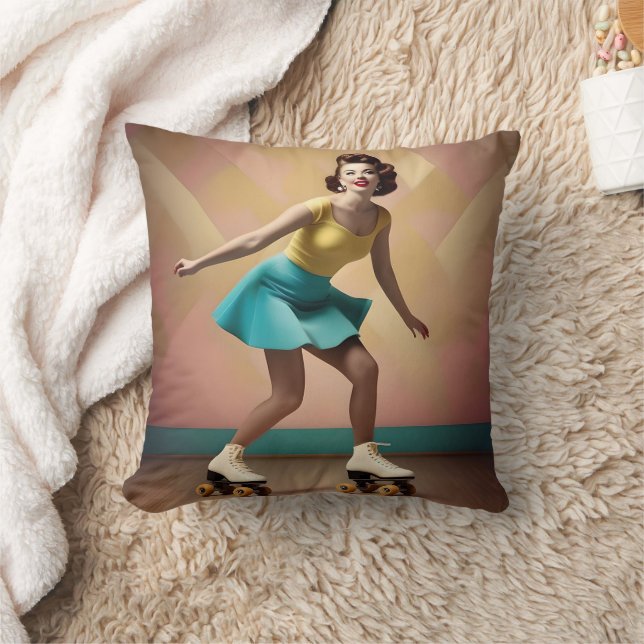 "Groovy Glide: Retro Rhythms on Skate Wheels" Cushion (Blanket)