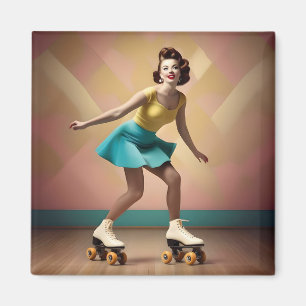 "Groovy Glide: Retro Rhythms on Skate Wheels" Magnet