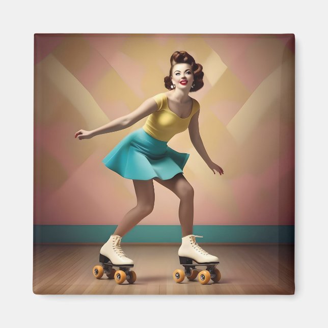 "Groovy Glide: Retro Rhythms on Skate Wheels" Magnet (Front)