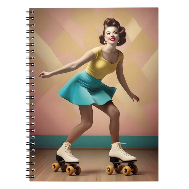 "Groovy Glide: Retro Rhythms on Skate Wheels" Notebook (Front)