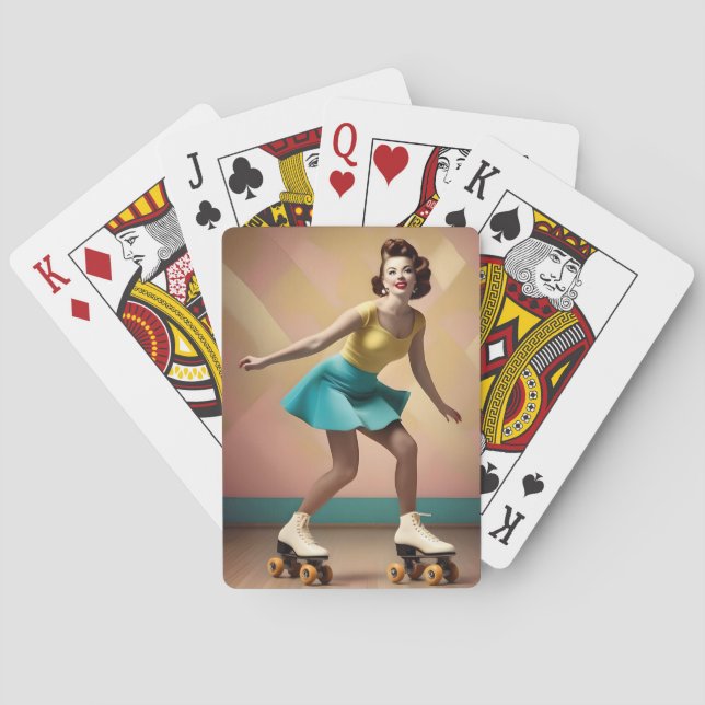 "Groovy Glide: Retro Rhythms on Skate Wheels" Playing Cards (Back)