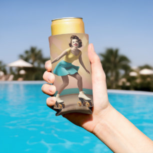 "Groovy Glide: Retro Rhythms on Skate Wheels" Seltzer Can Cooler