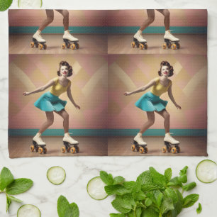 "Groovy Glide: Retro Rhythms on Skate Wheels" Tea Towel