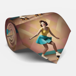 "Groovy Glide: Retro Rhythms on Skate Wheels" Tie