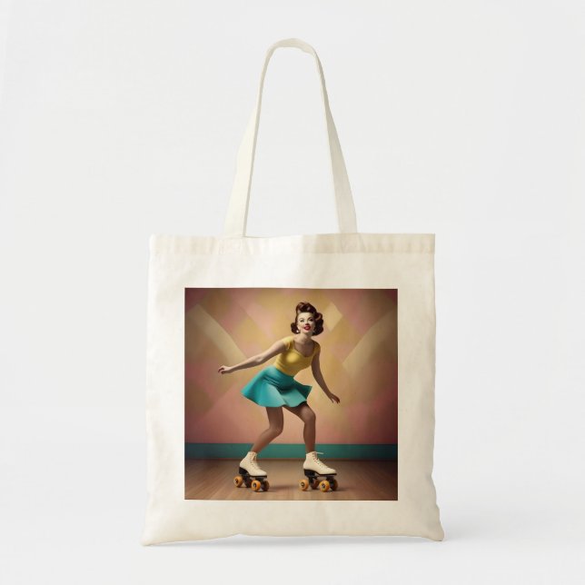 "Groovy Glide: Retro Rhythms on Skate Wheels" Tote Bag (Front)
