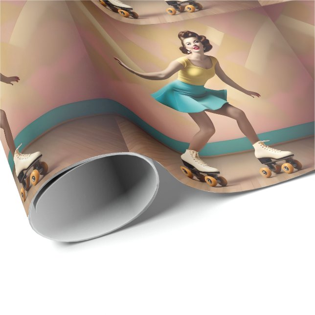 "Groovy Glide: Retro Rhythms on Skate Wheels" Wrapping Paper (Roll Corner)