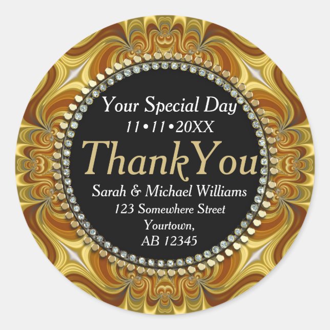 Groovy Gold Liquid Swirls Thank You Stickers (Front)