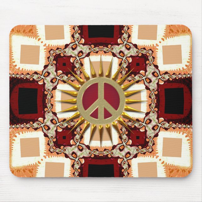 Groovy Golden Peace Sign Abstract Mousepad (Front)