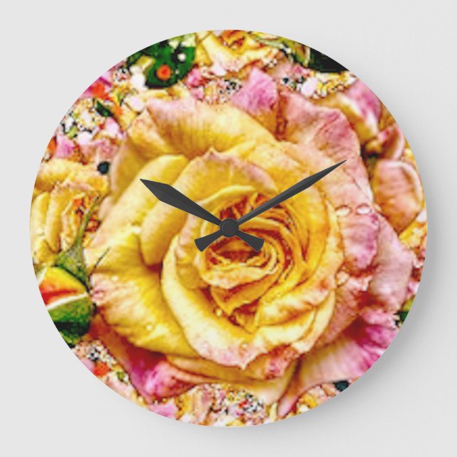 Groovy Golden Rose Opulence: Large Clock (Front)