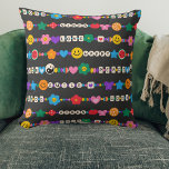 Groovy Good Vibes Love Smile Retro Beads Cushion<br><div class="desc">Groovy Good Vibes Love Smile Retro Beads Throw Pillows Cushions features a variety of friendship beads with text such as love, peace, happy, smile, good vibes and accented with flowers, butterflies, hearts, stars, yin and yang signs in bright colours. Perfect home and bedroom decor and gifts for Christmas, birthday, best...</div>