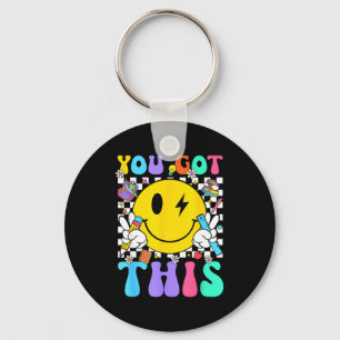 Groovy got this smile face testing day teacher key ring