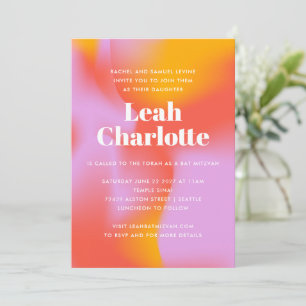 Groovy Gradient Lavender Orange Cool Bat Mitzvah Invitation