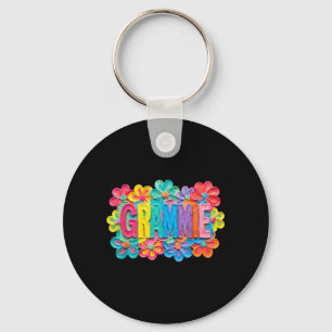 Groovy Grammie Clay Style Colourful Floral Design Key Ring