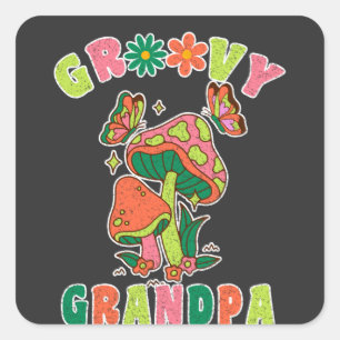 groovy grandpa colourful vintage mushroom square sticker