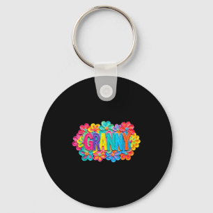 Groovy granny clay style colourful floral design key ring