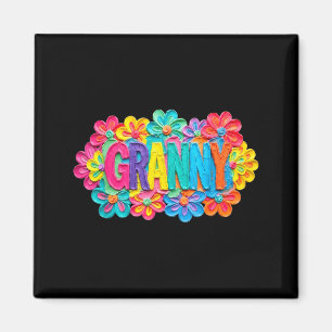 Groovy granny clay style colourful floral design magnet