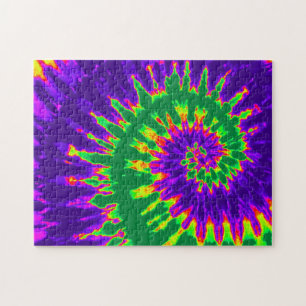 Groovy Green and Purple Tie Dye Spiral Jigsaw Puzzle
