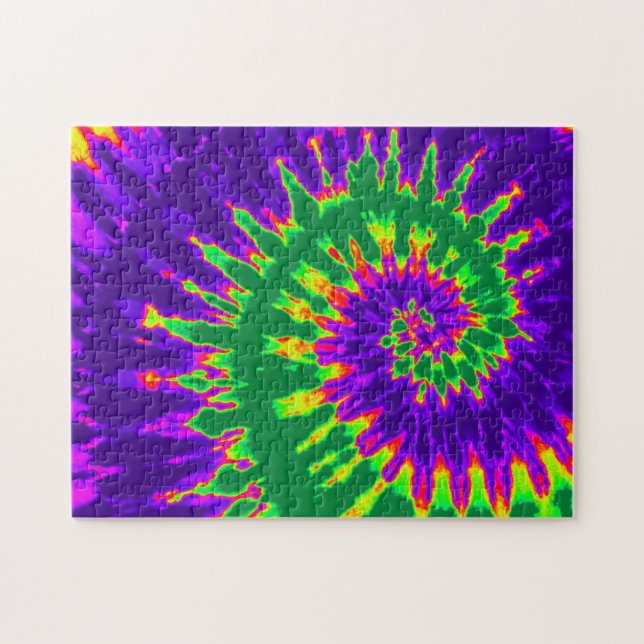 Groovy Green and Purple Tie Dye Spiral Jigsaw Puzzle (Horizontal)