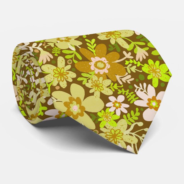 Groovy Green Blooms Neck Tie (Rolled)