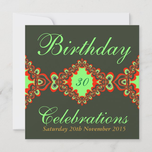 Groovy Green Diva Bohemian Lace Invitations (Front)