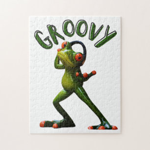 Groovy Green Frog Jigsaw Puzzle