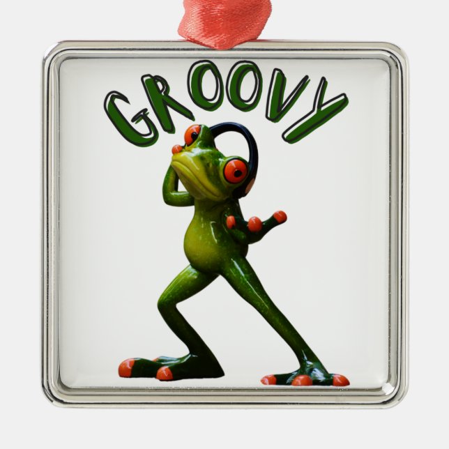 Groovy Green Frog Metal Ornament (Front)