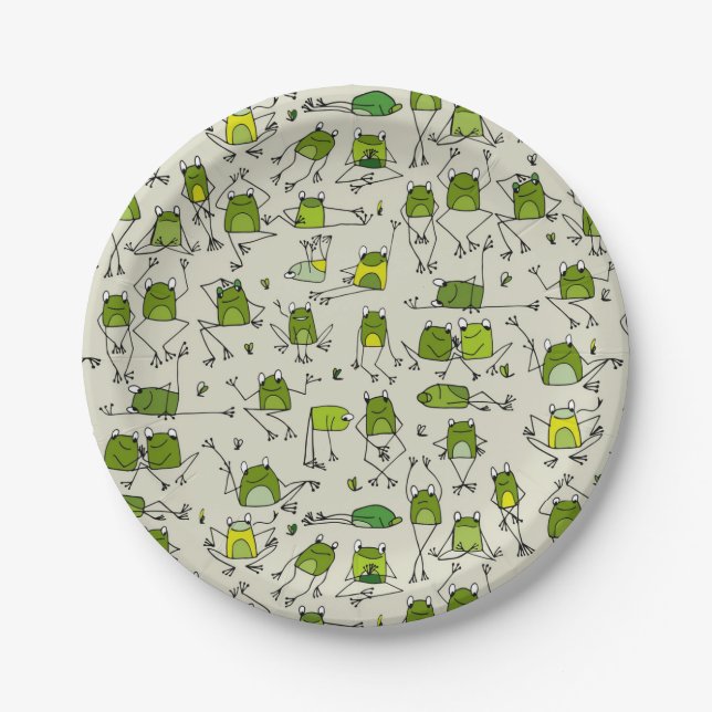 Groovy Green Frogs Hoppin Stick Frog Ribbit Paper Plate (Front)