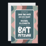 Groovy Green Waves Custom Bat Bar Bnai Mitzvah Save The Date<br><div class="desc">Perfect card to announce a bar or bat mitzvah or other Jewish celebration and ask guests to save the date! Hand made art for you with handlettering on the front and back side! (check shop or DM for BAR/BAT options) FULLY CUSTOMIZABLE! Click on “Personalise” above to edit the text. Click...</div>