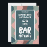 Groovy Green Waves Custom Bat Bar Bnai Mitzvah Save The Date<br><div class="desc">Perfect card to announce a bar or bat mitzvah or other Jewish celebration and ask guests to save the date! Hand made art for you with handlettering on the front and back side! (check shop or DM for BAR/BAT options) FULLY CUSTOMIZABLE! Click on “Personalise” above to edit the text. Click...</div>
