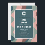 Groovy Green Waves Star ofDavid Custom Bar Mitzvah Invitation<br><div class="desc">Perfect card to announce a bat mitzvah, bar mitzvah or other Jewish celebration! Hand made art for you with handlettering on the back side! FULLY CUSTOMIZABLE! Click on “Personalise” above to edit the text. Click "edit using design tool" to adjust the fonts, colours and placements and to delete the back...</div>