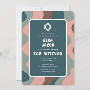 Groovy Green Waves Star ofDavid Custom Bar Mitzvah Invitation