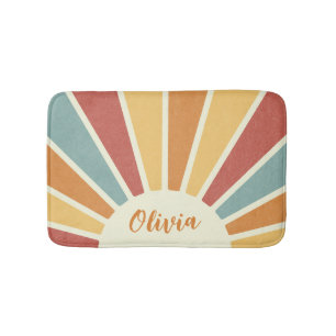 Groovy grunge retro style sunshine design bath mat