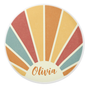 Groovy grunge retro style sunshine design ceramic knob