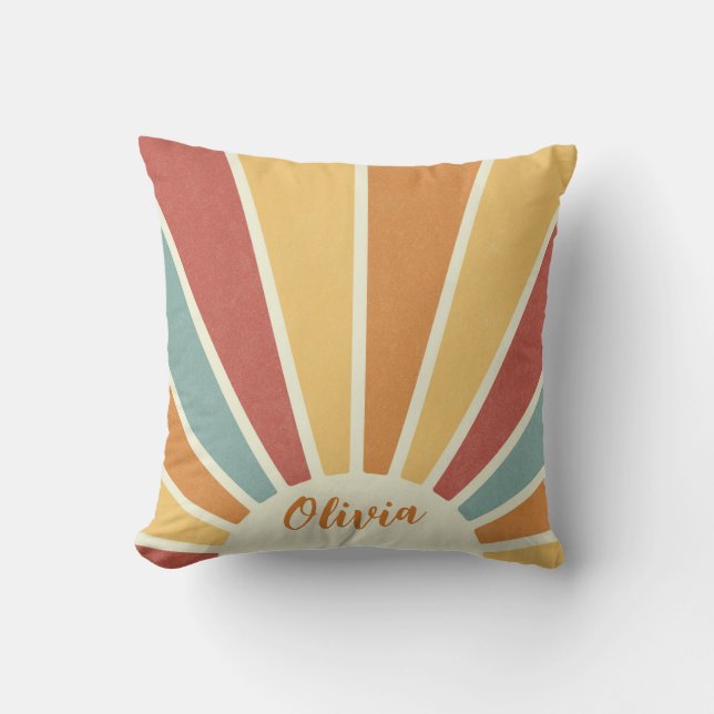 Groovy grunge retro style sunshine design cushion (Front)