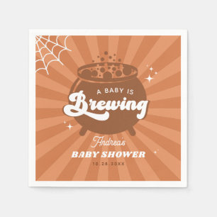 Groovy Halloween A Baby Is Brewing Baby Shower Napkin