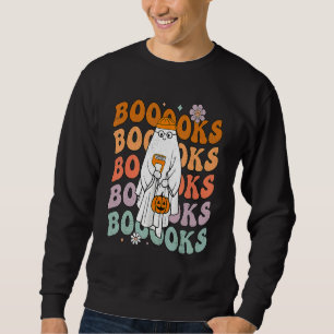 Groovy Halloween Booooks Ghost Hippie Boo Reading  Sweatshirt