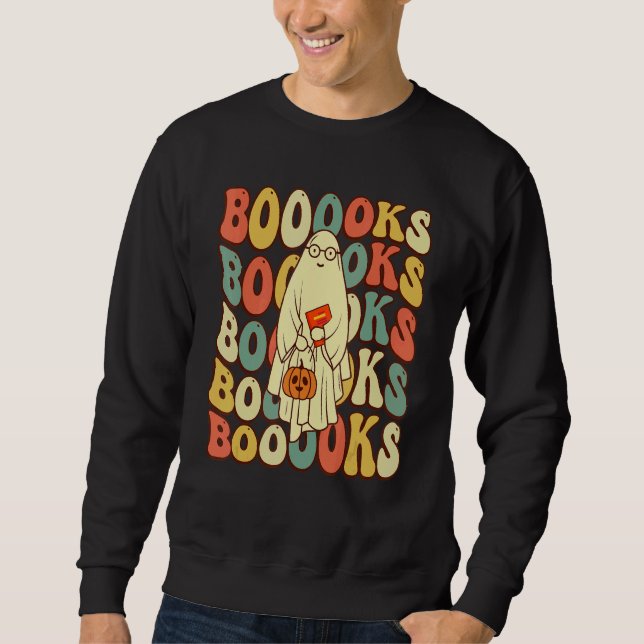 Groovy Halloween Booooks Ghost Hippie Boo Reading  Sweatshirt (Front)