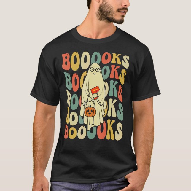 Groovy Halloween Booooks Ghost Hippie Boo Reading  T-Shirt (Front)