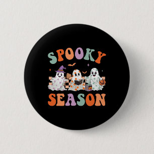 Groovy Halloween Cute Floral Ghost Spooky Season W 6 Cm Round Badge