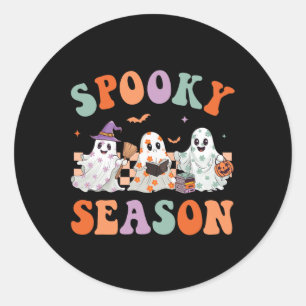 Groovy Halloween Cute Floral Ghost Spooky Season W Classic Round Sticker