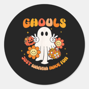 Groovy Halloween Ghouls Just Wanna Have Fun Dancin Classic Round Sticker
