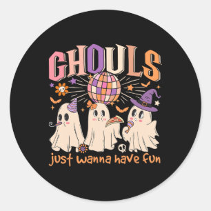 Groovy Halloween Ghouls Just Wanna Have Fun Dancin Classic Round Sticker