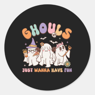 Groovy Halloween Ghouls Just Wanna Have Fun Dancin Classic Round Sticker