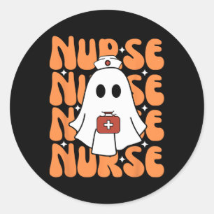 Groovy Halloween Nurse Ghost Funny Nursing Costume Classic Round Sticker