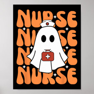 Groovy Halloween Nurse Ghost Funny Nursing Costume Poster