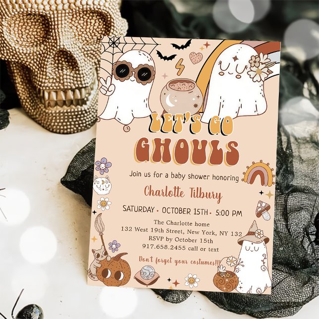 Groovy Halloween Party Cute Ghost Baby Shower Invitation (Creator Uploaded)