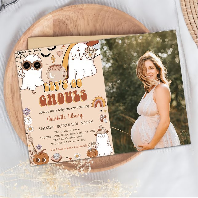 Groovy Halloween Party Cute Ghost Baby Shower Invitation (Creator Uploaded)